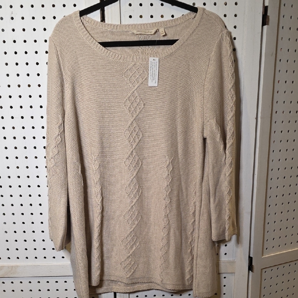 Soft Surroundings Reza 3/4 Sleeve Flare Sweater Beige Oatmeal XL NWT silk Blend